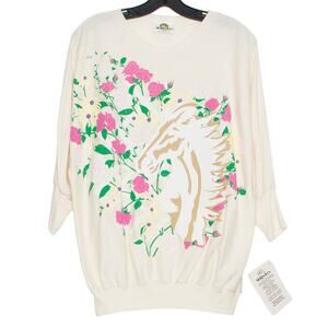 NWT Vintage 80s Cottagecore Equestrian Floral Horse Oversized Sweatshirt USA OS